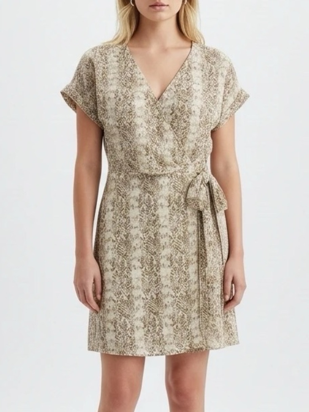 All in Favor Tan Snake Print Wrap Dress